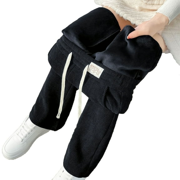 Maplenight Womens Wide Leg Fleece Lined Pants Drawstring Elastic Waist Thickened Warm Winter Trousers Casual Lounge Pants For Women