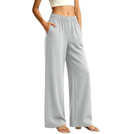 Maplenight Womens Wide Leg Pants with Pockets Elastic High Waist Casual Pants Work Office Evening Trousers