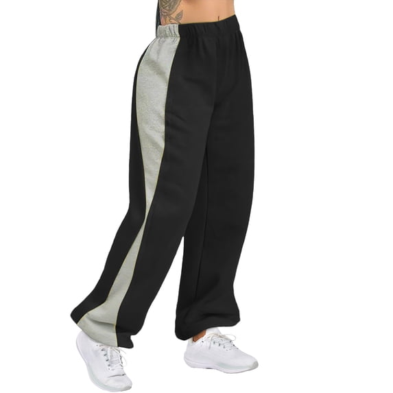 Maplenight Womens Wide Leg Sweatpants Elastic Waist Side Stripe Pants With Pockets Relaxed Fit Casual Athletic Wear