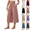 thumbnail image 1 of Maplenight Womens Wide Leg Yoga Pants Ruched High Waist Workout Capri Pants Summer Beach Casual Lounge Trousers with Pockets, 1 of 6