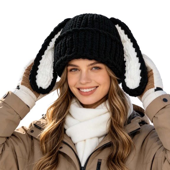 Maplenight Womens Winter Hats with Bunny Ear Chunky Knit Beanies for Ski Snow Outdoor