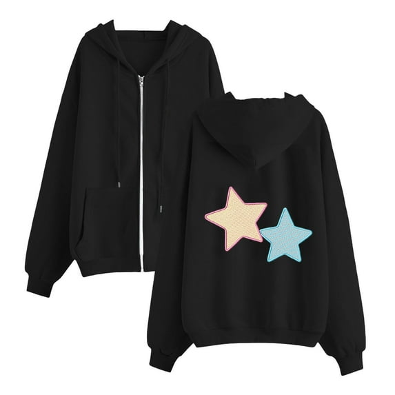 Maplenight Womens Zip Up Hoodie Casual Star Printed Sweatshirt Fall Winter Long Sleeve Drawstring Hoodies with Pocket
