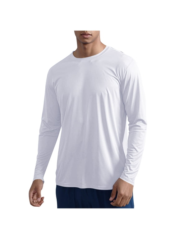 Workout Shirts for Men Long Sleeve Crew Neck Running Tee Tops Solid Color Quick Dry Breathable Athletic T-Shirt