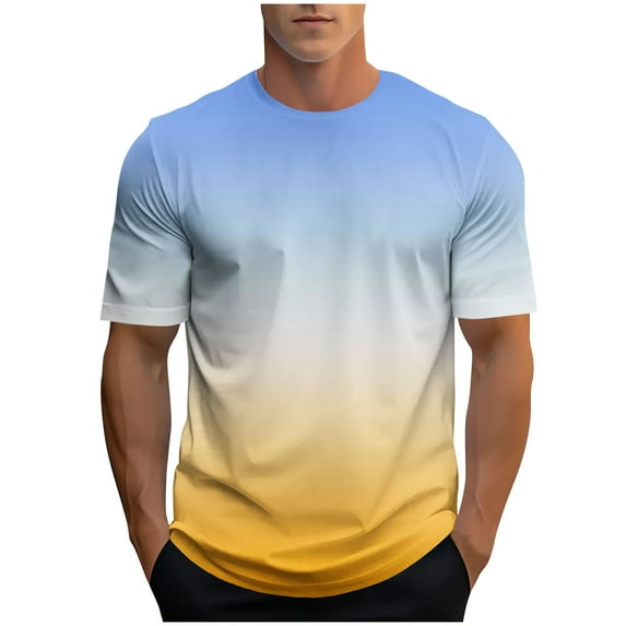 Maplenight Workout Shirts for Men Short Sleeve Crew Neck Trendy Running Tee Tops Gradient Color Soft Fitting Athletic T-Shirt
