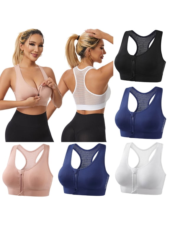 Zip Front Sports Bras for Women Racerback Running Bra Yoga Workout Crop Tank Tops Push up Bras