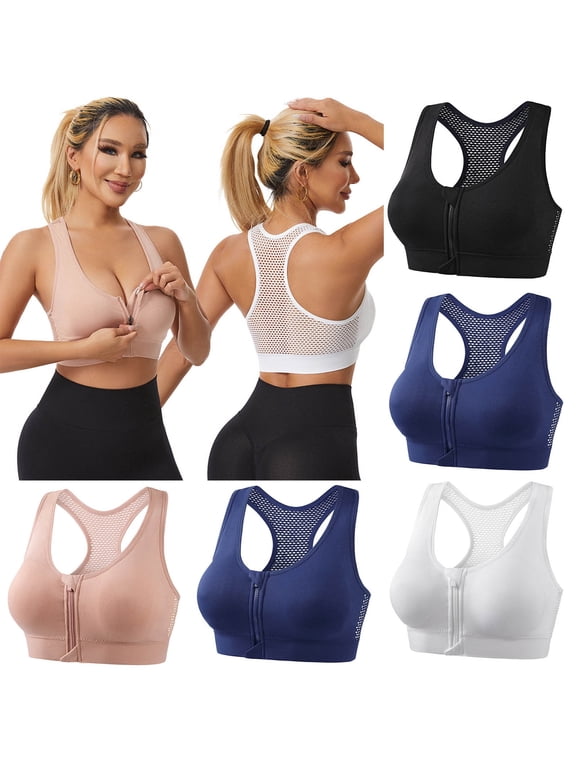 Zip Front Sports Bras for Women Racerback Running Bra Yoga Workout Crop Tank Tops Push up Bras