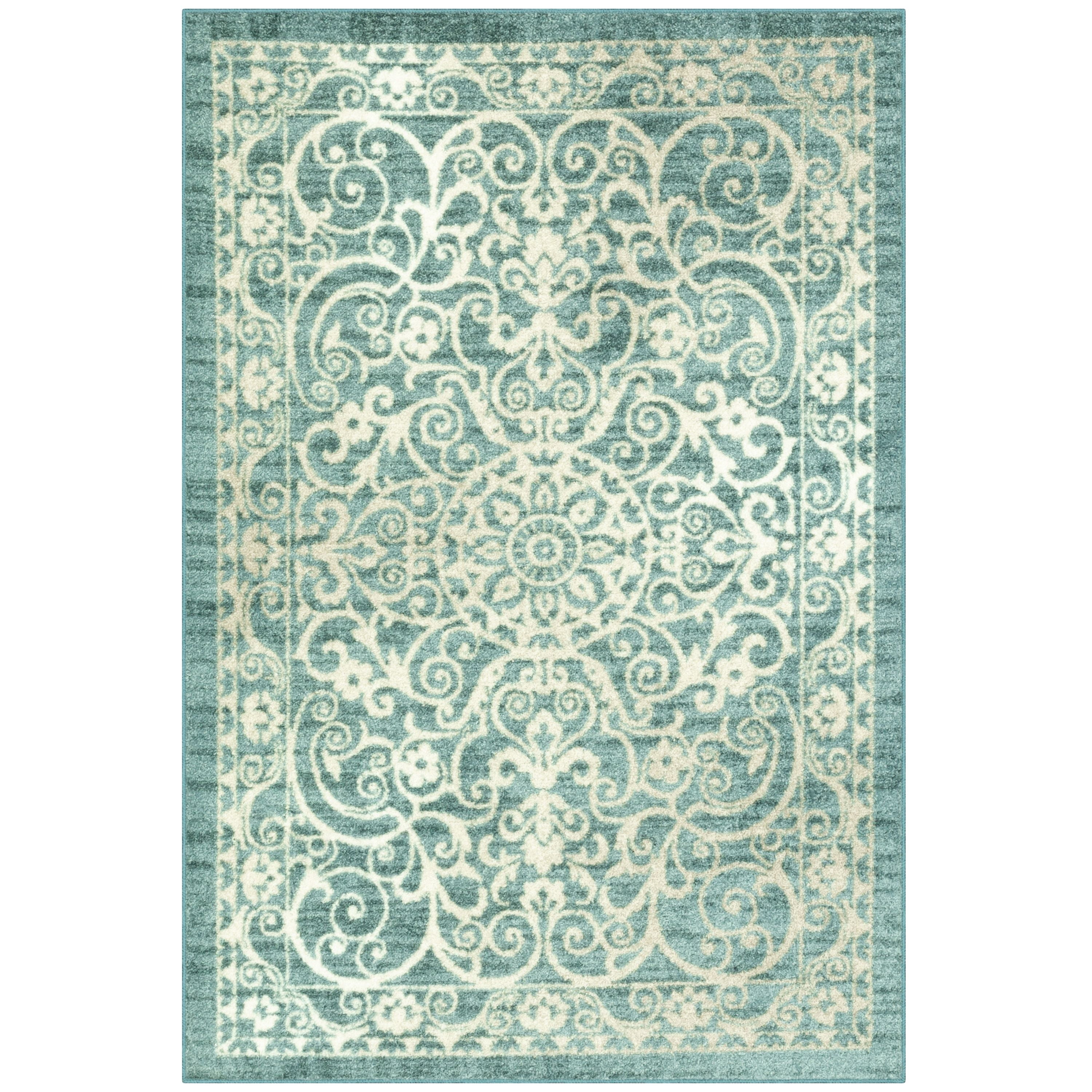Light Spa Green Tufted Rectangular Washable Rug 3' x 5'