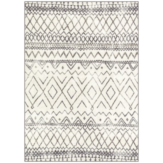 Maples Rugs Diamond Modern Geometric Ivory Non Slip Indoor Area Rug, 5' x 7'