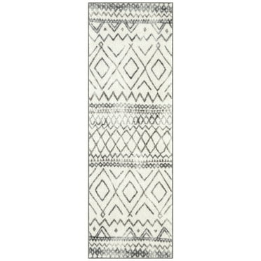Maples Rugs Diamond Modern Geometric Ivory Washable Hallway Runner Rug, 2' x 6'