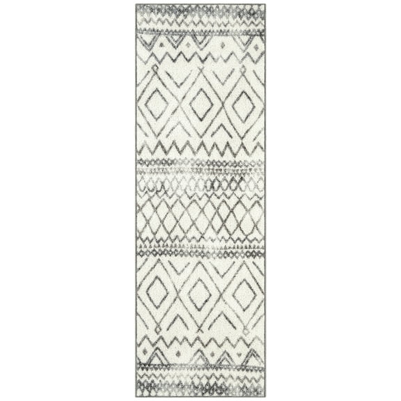 Maples Rugs Distressed Bohemian Diamond Ivory/Gray Indoor Hallway Runner Rug, 2' x 6'
