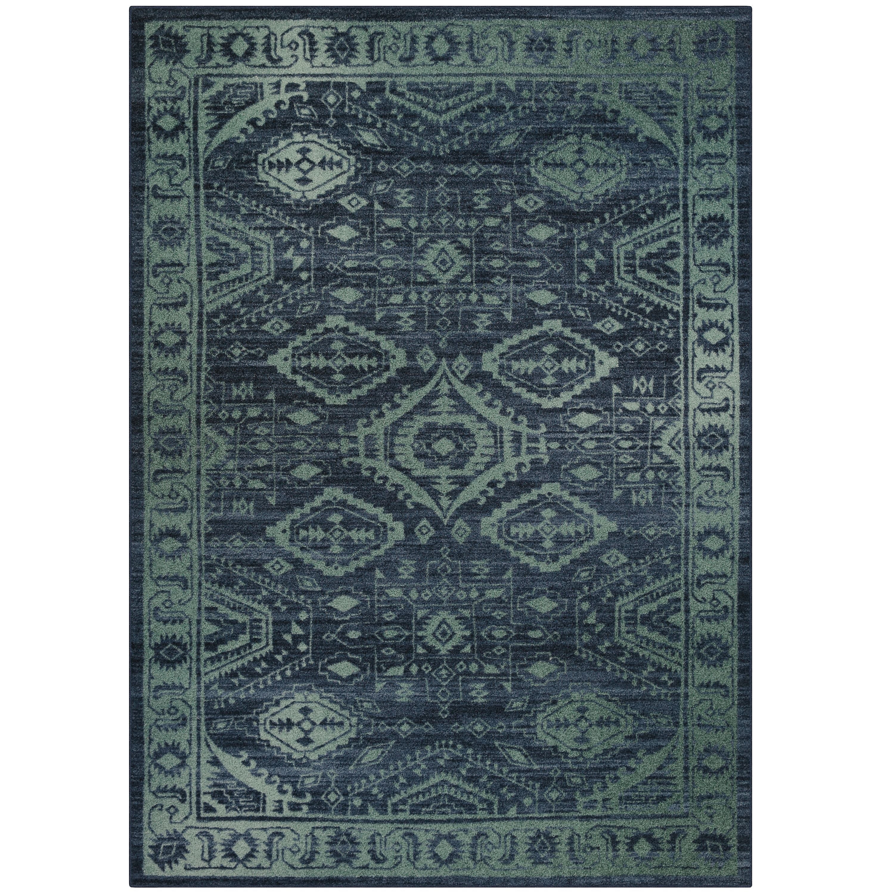 Maples Rugs Georgina Traditional Vintage Navy Green Non Slip Indoor Area Rug, 5' x 7'