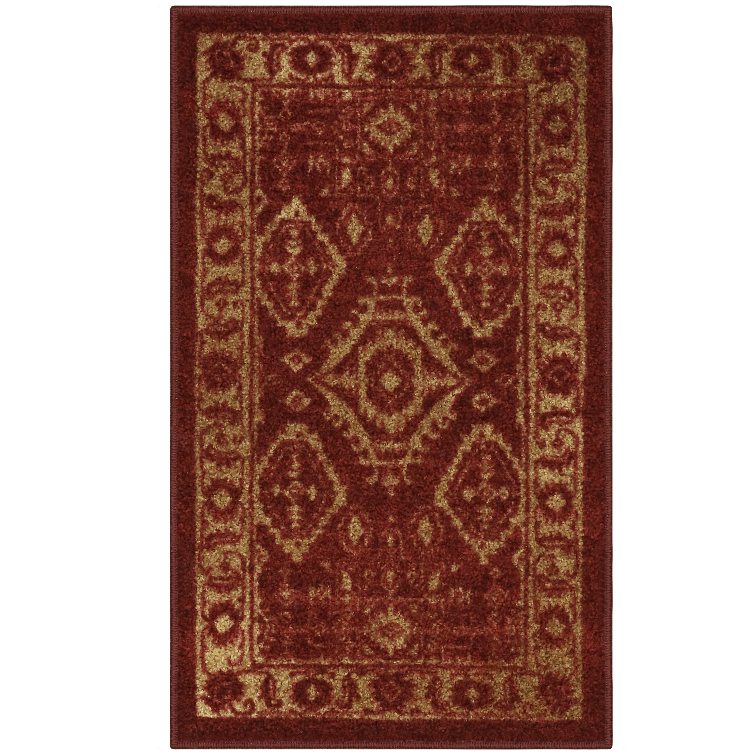 Red and Gold Tufted Washable Synthetic Area Rug 5' x 7'