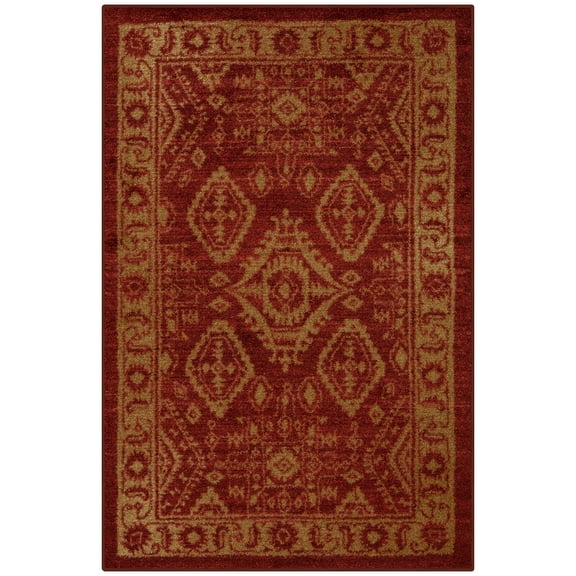 Maples Rugs Georgina Traditional Vintage Red Gold Non Slip Indoor Area Rug, 3'4 x 5'
