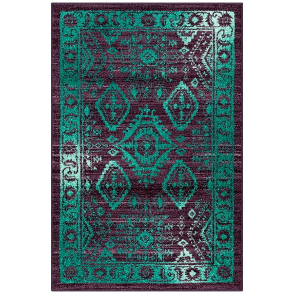 Maples Rugs Georgina Traditional Vintage Wineberry Non Slip Indoor Area Rug, 3'4 x 5'