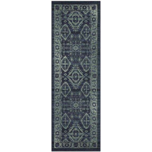Maples Rugs Georgina Traditional Vintage Navy Green Washable Hallway Runner Rug, 2' x 6'