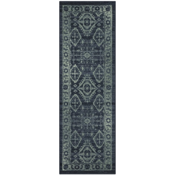 Maples Rugs Georgina Traditional Vintage Navy Green Washable Hallway Runner Rug, 2' x 6'