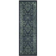 Maples Rugs Georgina Traditional Vintage Navy Green Washable Hallway Runner Rug, 2' x 6'