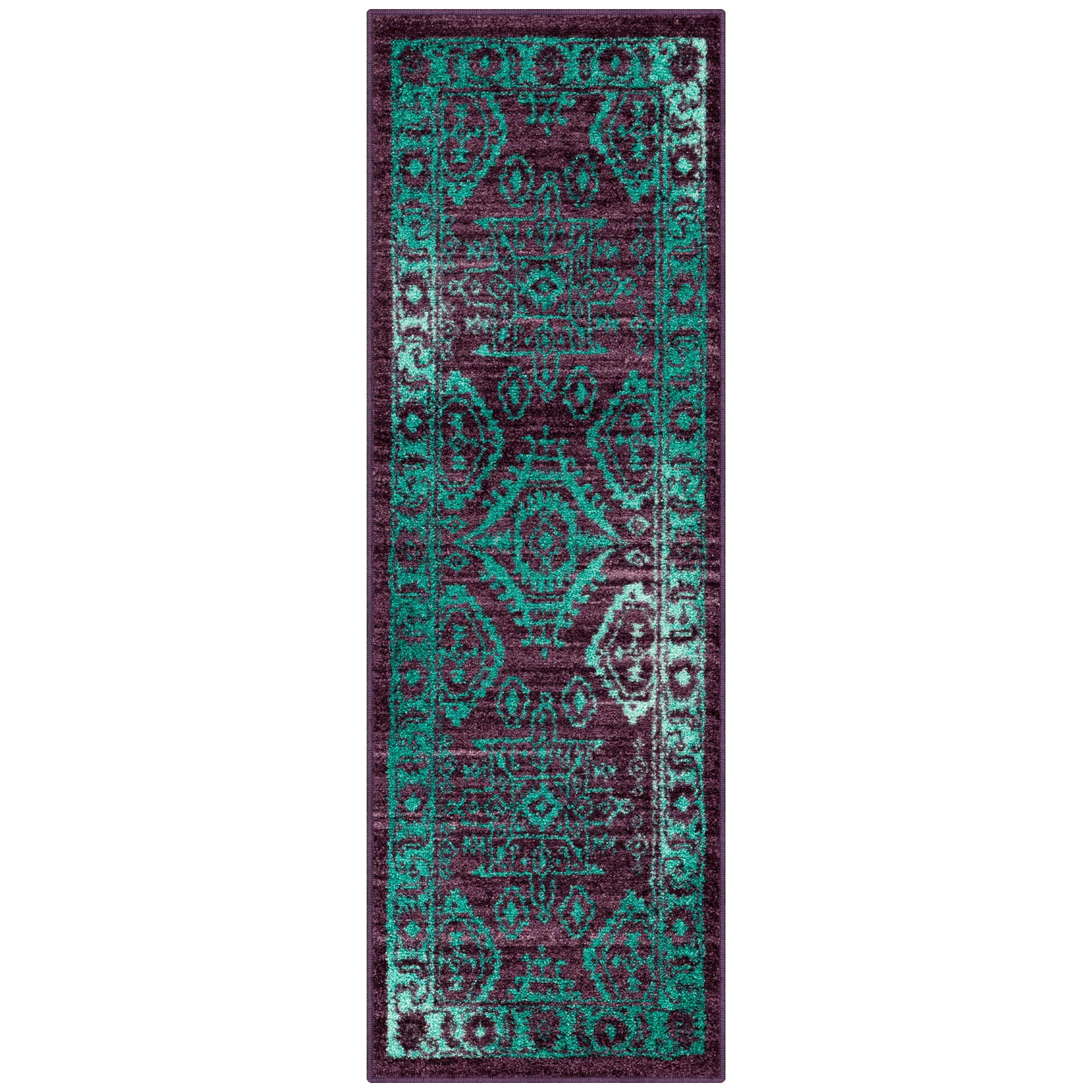 Maples Rugs Georgina Traditional Vintage Wineberry Washable Hallway Runner Rug, 2' x 6'
