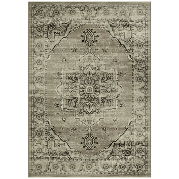Maples Rugs Lexington Farmhouse Floral Taupe Non Slip Indoor Area Rug, 5' x 7'