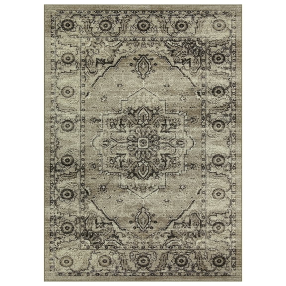 Maples Rugs Lexington Farmhouse Floral Taupe Washable Entryway Area Rug, 2'6 x 3'10