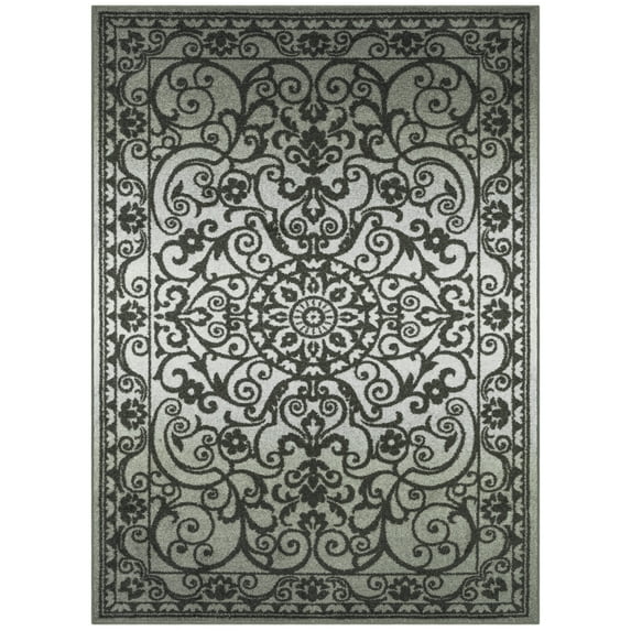 Maples Rugs Pelham Transitional Vintage Scroll Grey Non Slip Indoor Area Rug, 5' x 7'