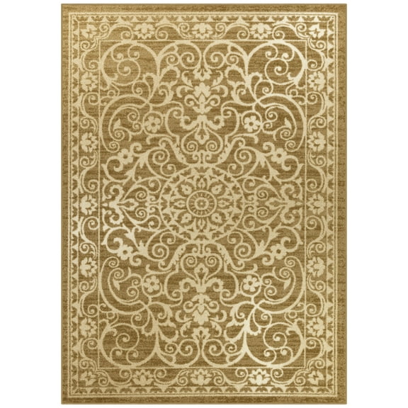 Maples Rugs Pelham Transitional Vintage Scroll Khaki Non Slip Indoor Area Rug, 5' x 7'