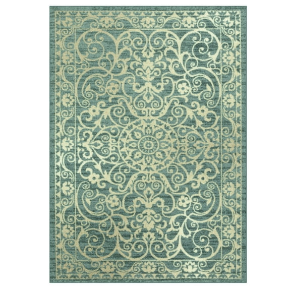 Maples Rugs Pelham Transitional Vintage Scroll Light Spa Non Slip Indoor Area Rug, 5' x 7'