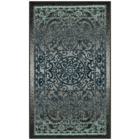 Maples Rugs - A - Pelham Medallion Washable Indoor Accent Rugs, 1'8 x 2'10, Charcoal/Blue