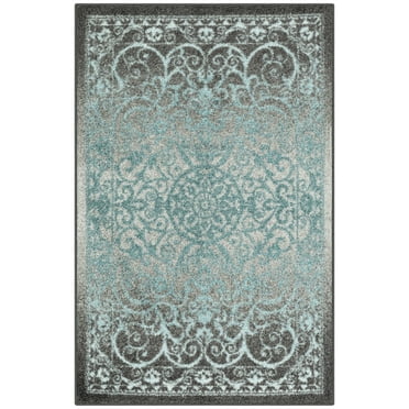 Maples Rugs Pelham Transitional Vintage Scroll Grey Blue Washable Entryway Area Rug, 1'8 x 2'10