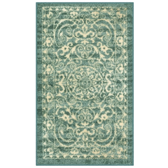 Maples Rugs Pelham Transitional Vintage Scroll Light Spa Washable Entryway Area Rug, 1'8 x 2'10