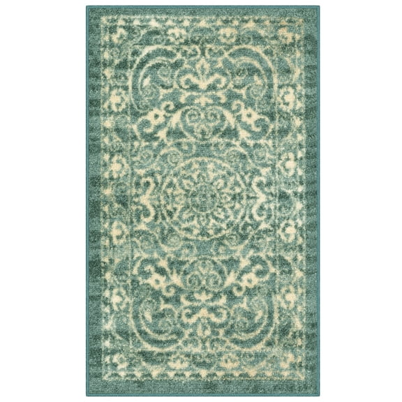 Maples Rugs Pelham Transitional Vintage Scroll Light Spa Washable Entryway Area Rug, 1'8 x 2'10