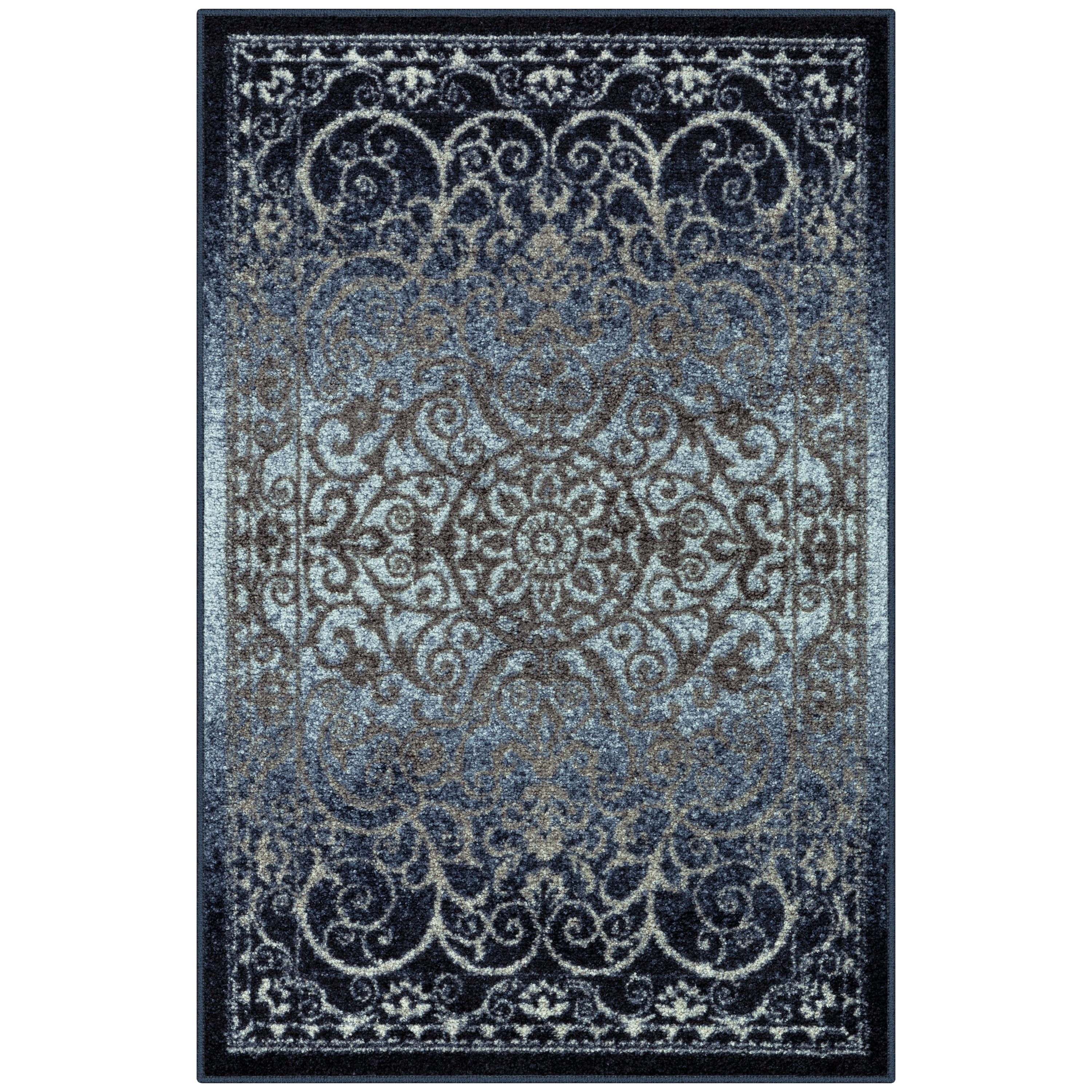 Navy and Grey Low Pile Vintage Tufted Rug