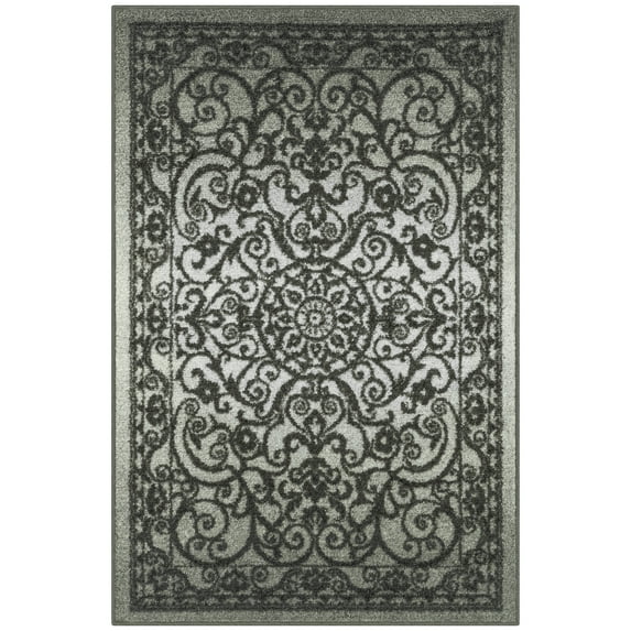 Maples Rugs Pelham Transitional Vintage Scroll Grey Washable Entryway Area Rug, 2'6 x 3'10