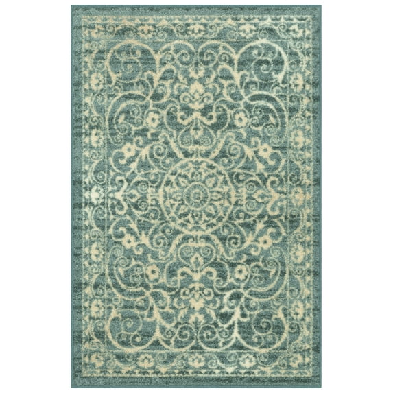 Maples Rugs Pelham Transitional Vintage Scroll Light Spa Washable Entryway Area Rug, 2'6 x 3'10