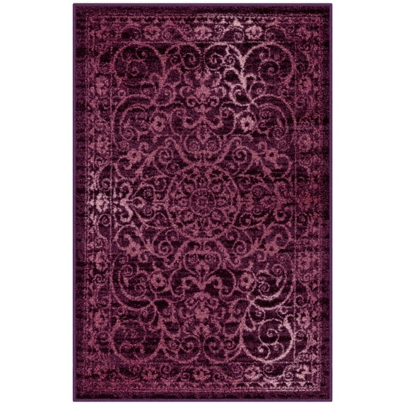 Maples Rugs Pelham Transitional Vintage Scroll Wineberry Washable Entryway Area Rug, 2'6 x 3'10