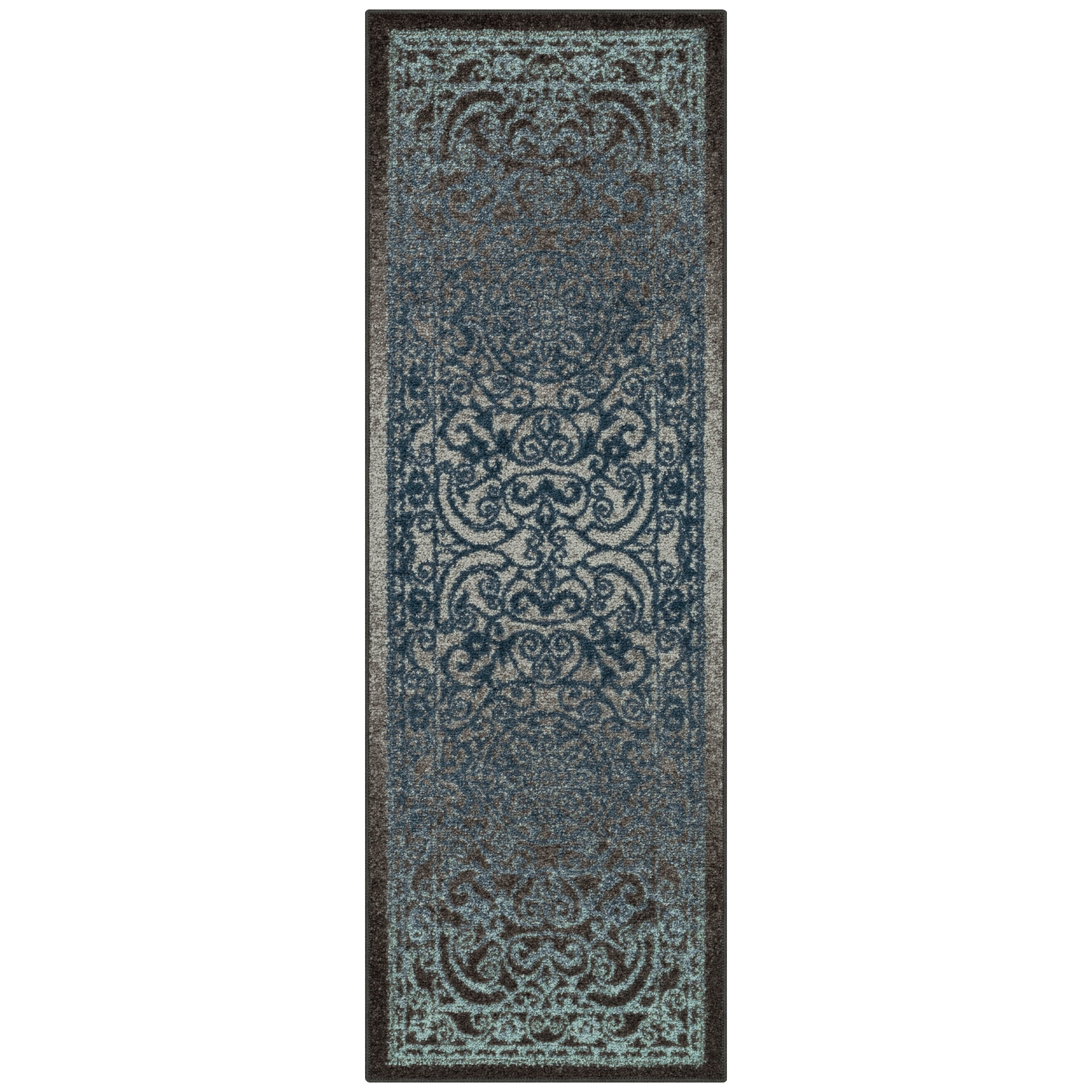 Maples Rugs - A - Pelham Medallion Washable Indoor Runner Rugs, 1'8 x 5', Charcoal/Blue
