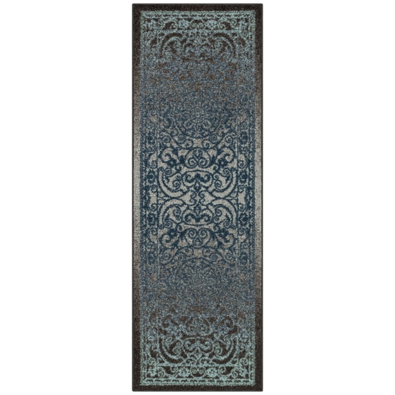 Maples Rugs - A - Pelham Medallion Washable Indoor Runner Rugs, 1'8 x 5', Charcoal/Blue