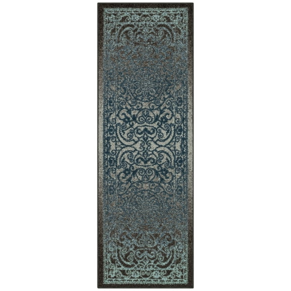 Maples Rugs - A - Pelham Medallion Washable Indoor Runner Rugs, 1'8 x 5', Charcoal/Blue