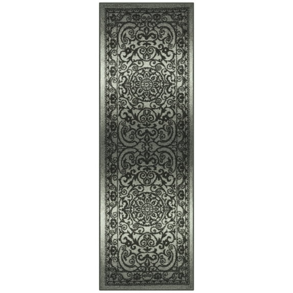 Maples Rugs Pelham Transitional Vintage Scroll Grey Washable Hallway Runner Rug, 1'8 x 5'