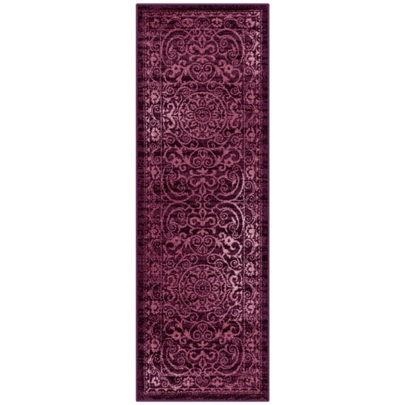 Maples Rugs Pelham Transitional Vintage Scroll Wineberry Washable Hallway Runner Rug, 1'8 x 5'
