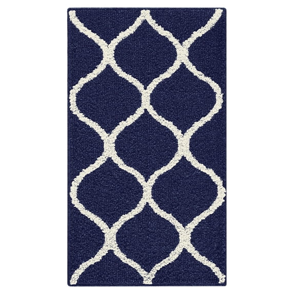Maples Rugs Rebecca Moroccan Trellis Washable, Non-Slip, Low Profile Indoor Rug, 2'6 x 3'10, Navy/White