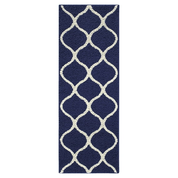 Maples Rugs - Rebecca Modern Geometric Washable Indoor Runner Rugs, 1'9 x 5', Navy Blue