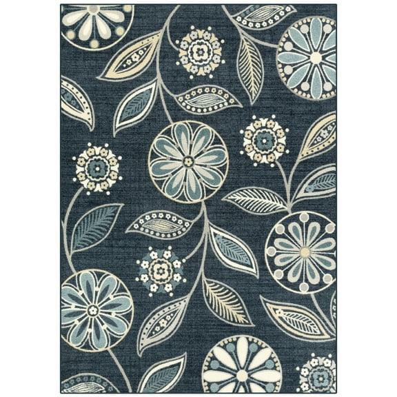 Maples Rugs Reggie Bohemian Floral Blue Non Slip Indoor Area Rug, 5' x 7'