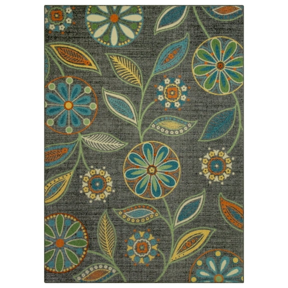 Maples Rugs Traditional Reggie Gray Multi Floral Indoor Area Rug, 5' x 7'