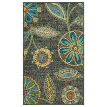 Maples Rugs Reggie Bohemian Floral Dark Grey Washable Entryway Area Rug, 1'8 x 2'10