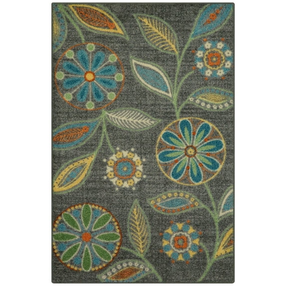 Maples Rugs Reggie Bohemian Floral Dark Grey Washable Entryway Area Rug, 2'6 x 3'10