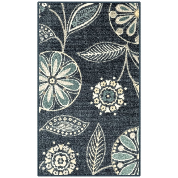 Maples Rugs Reggie Bohemian Floral Blue Washable Entryway Area Rug, 1'8 x 2'10