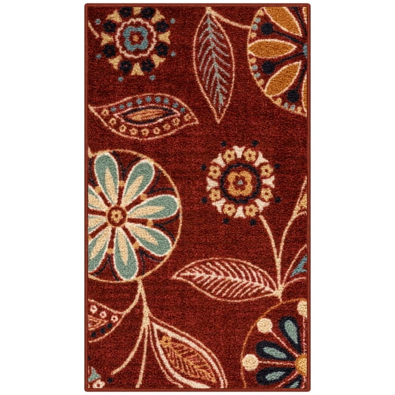 Maples Rugs Reggie Bohemian Floral Merlot Washable Entryway Area Rug, 1'8 x 2'10