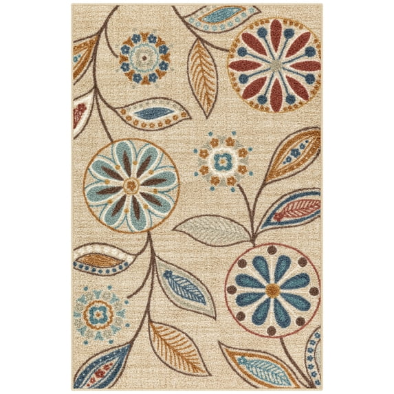 Maples Rugs Reggie Bohemian Floral Beige Washable Entryway Area Rug, 2'6 x 3'10