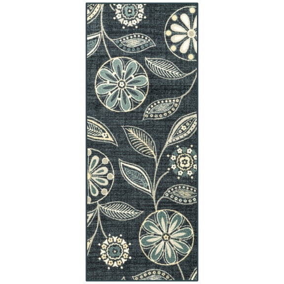 Maples Rugs Reggie Bohemian Floral Blue Washable Hallway Runner Rug, 1'8 x 5'